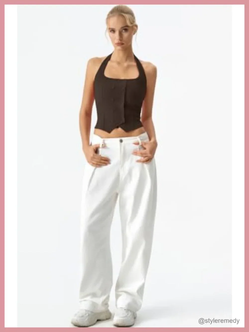 Halter Square Neck Crop Tank Top Button Front Sleeveless Slim Fit Ribbed Knit